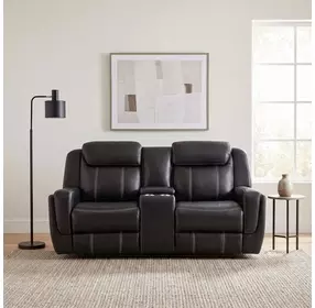 Littleton Black Double 76" Reclining Loveseat with Center Console