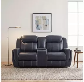 Littleton Blue Double 76" Reclining Console Loveseat
