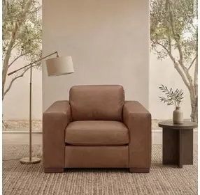 Inglewood Vintage Brown Derby Leather Upholstered Accent Chair