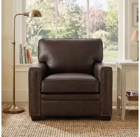 Dalton Brown Chestnut Leather Upholstered Accent Chair with Nailhead Trim