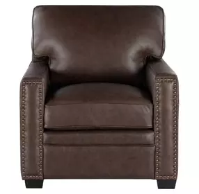 Dalton Brown Chestnut Leather Upholstered Accent Chair with Nailhead Trim