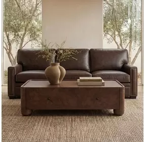Dalton Brown Chestnut Leather 88" Sofa with Nailhead Trim