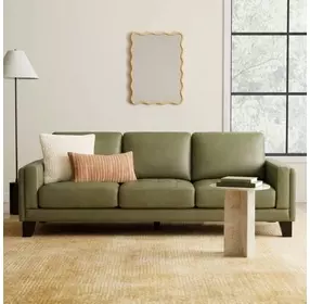 Vincent Green Clover Leather 91" Sofa