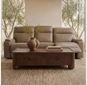 Bryluxe Tuscan Tan Leather 85" Lay Flat Power Reclining Sofa with Power Headrest and USB Charging