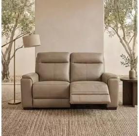 Bryluxe Tuscan Tan Leather 76" Lay Flat Power Reclining Console Loveseat with Power Headrest and USB Charging