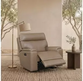 Bryluxe Tuscan Tan Leather Glider Power Recliner with Power Headrest and USB Charging