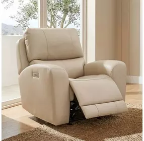 Bel Vista Taupe Leather Glider Power Recliner with USB Charging