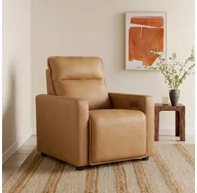 Ascendia Saddle Leather Lay Flat Power Recliner with Power Headrest and USB Charging