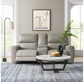 Laredo Cement Leather 77" Zero Gravity Power Reclining Console Loveseat with Power Headrest and USB Charging