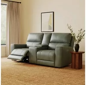 Laredo Sage Moss Leather 77" Zero Gravity Power Reclining Console Loveseat with Power Headrest and USB Charging