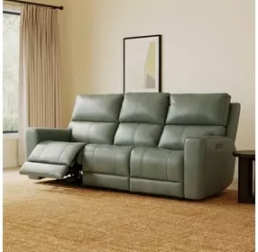 Laredo Sage Moss Leather 87" Zero Gravity Power Reclining Sofa with Fold Down Center Console and USB Charging