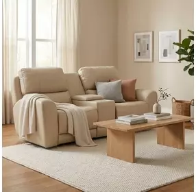 Bel Vista Taupe Leather 76" Zero Gravity Power Reclining Loveseat with Console and USB Charging