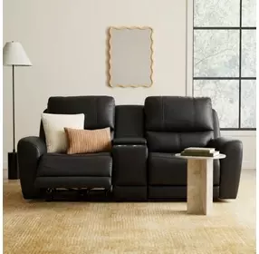 Bel Vista Black Leather 76" Zero Gravity Power Reclining Loveseat with Console and USB Charging