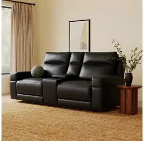 Valley Black Leather 73" Zero Gravity Power Reclining Console Loveseat with Power Headrest and USB Charging