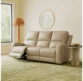 Aria Taupe Stone Leather 82" Zero Gravity Triple Power Reclining Sofa with USB Charging