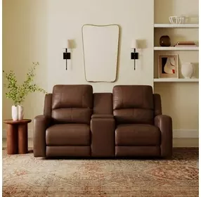Aria Brown Havana Leather 71" Zero Gravity Triple Power Reclining Loveseat with Console and USB Charging