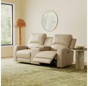 Aria Taupe Stone Leather 71" Zero Gravity Triple Power Reclining Loveseat with Console and USB Charging