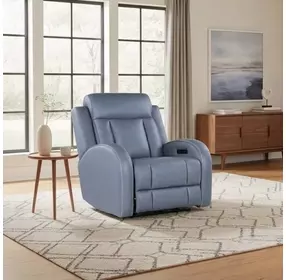Quinn Blue Gray Leather Zero Gravity Triple Power Recliner with USB Charging