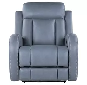 Quinn Blue Gray Leather Zero Gravity Triple Power Recliner with USB Charging