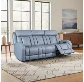 Quinn Blue Gray Leather 83" Zero Gravity Triple Power Reclining Sofa with Drop Down Console andUSB Charging
