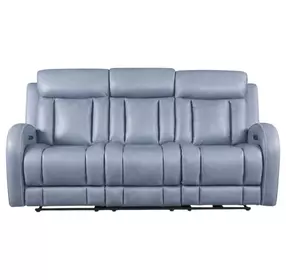 Quinn Blue Gray Leather Zero Gravity Triple Power Reclining Living Room Set