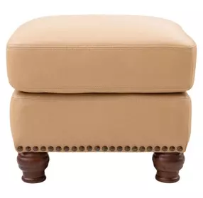 Hutton Tan Fawn Leather Upholstered Square Ottoman with Nailhead Trim