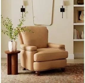 Holden Tan Fawn Leather Upholstered Accent Chair with Nailhead Trim