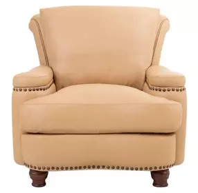 Hutton Tan Fawn Leather Upholstered Accent Chair with Nailhead Trim