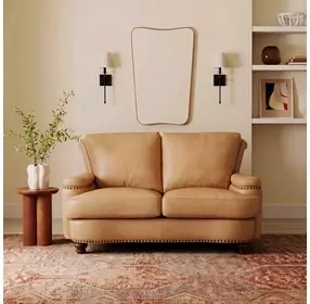 Holden Tan Fawn Leather 63" Loveseat with Nailhead Trim