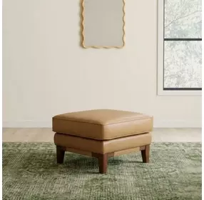 Pendry Carmel Saddle Leather Upholstered Rectangular Ottoman