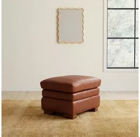 Finnley Brown Auburn Leather Upholstered Rectangular Ottoman