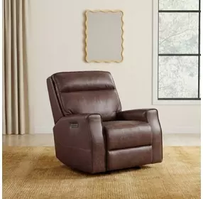 Sydney Brown Heritage Leather Glider Power Recliner with Power Headrest and USB Charging