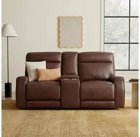 Sydney Brown Heritage Leather 73" Zero Gravity Power Reclining Console Loveseat with Power Headrest and USB Charging