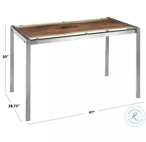 Live Edge Stainless Steel And Printed Glass Dining Table