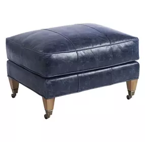 Sydney Blue Leather Upholstered Ottoman