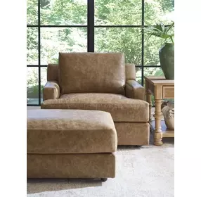 Millington Brown Leather Upholstered Rectangular Ottoman by Barclay Butera