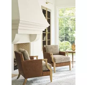 Treadwell Beige and Brown Leather Upholstered Accent Chair with Nailhead Trim by Barclay Butera