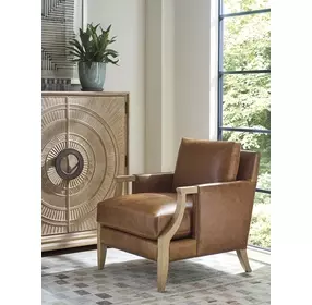 Treadwell Brown Leather Upholstered Accent Chair with Nailhead Trim by Barclay Butera
