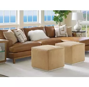 Colby Beige Leather Upholstered Ottoman