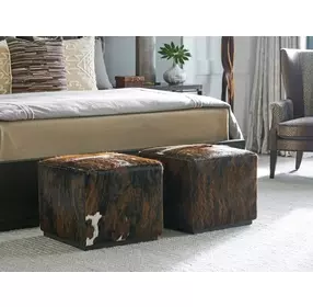 Colby Brown Leather Upholstered Square Ottoman by Barclay Butera