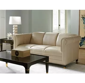 Springfield Carlyle Beige Leather Apt 82" Sofa with Nailhead Trim