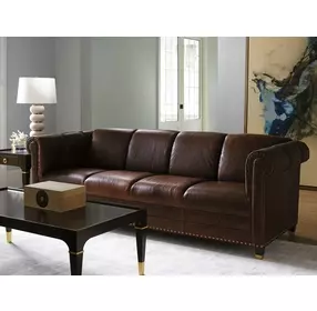 Springfield Carlyle Brown Leather 102" Sofa with Nailhead Trim
