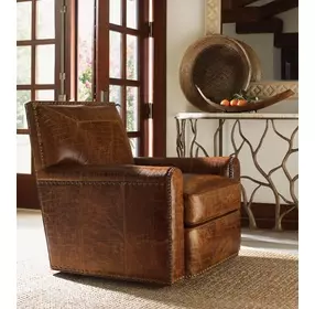 Stirling Park Brown Leather Upholstered Swivel Chair with Nailhead Trim