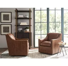 Barrier Brown Leather Upholstered Swivel Chair with Nailhead Trim