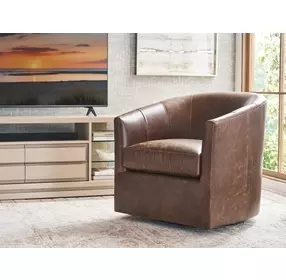 Sunset Key Candice Brown Leather Upholstered Swivel Chair