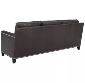 Strada Leather Misty Gray Leather 79" Sofa with Nailhead Trim
