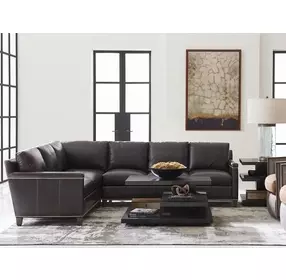 Strada Gray Leather 3 Piece Modular Sectional with Nailhead Trim