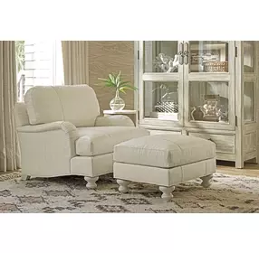 Ocean Breeze Cream Leather Upholstered Rectangular Gilmore Ottoman