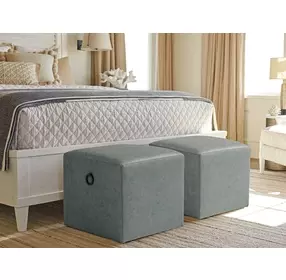 Ocean Breeze Blue Leather Upholstered Square Jupiter Ottoman
