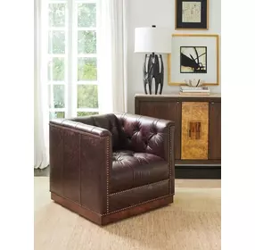 Freemont Silverado Brown Leather Upholstered Swivel Chair with Nailhead Trim